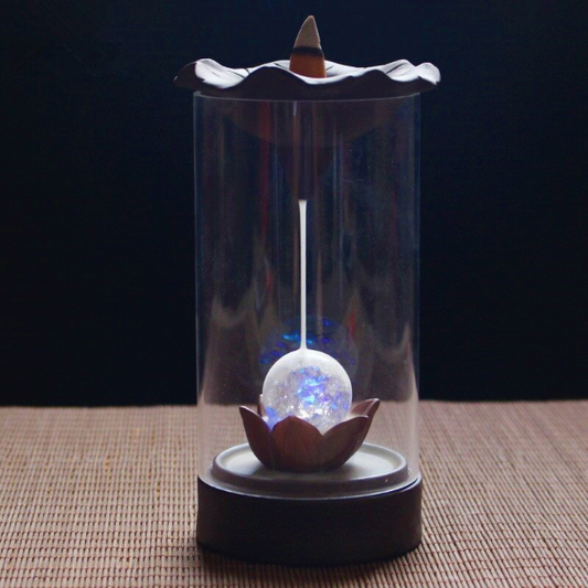 Lotus Crystal Ball Glass Incense Burner With LED