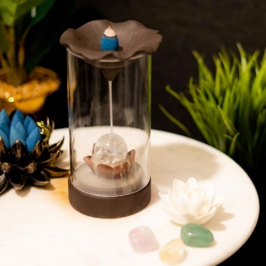 Lotus Crystal Ball Glass Incense Burner With LED