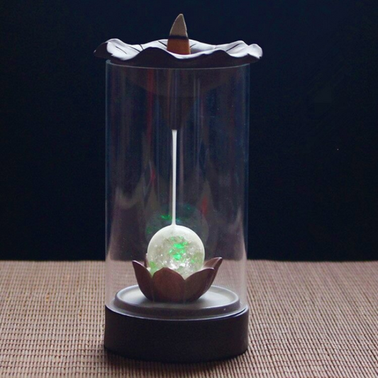 Lotus Crystal Ball Glass Incense Burner With LED