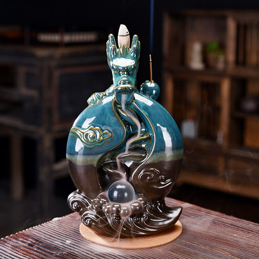 Dragon With Crystal Ball Large Waterfall Backflow Incense Burner