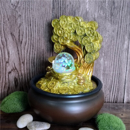 Creative Resin Gold Money Tree Water Fountain With LED