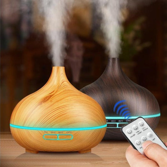 Wood Grain Aromacare Essential Oil Aroma LED Diffuser With Remote Control 550ml