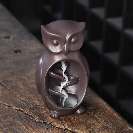 Ceramic Owl Waterfall Animal Backflow Incense Burner