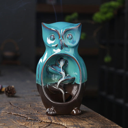 Ceramic Owl Waterfall Animal Backflow Incense Burner