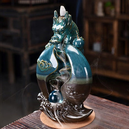 Dragon With Crystal Ball Large Waterfall Backflow Incense Burner