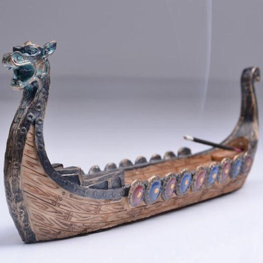 Retro Carving Viking Dragon Boat Incense Stick Holder