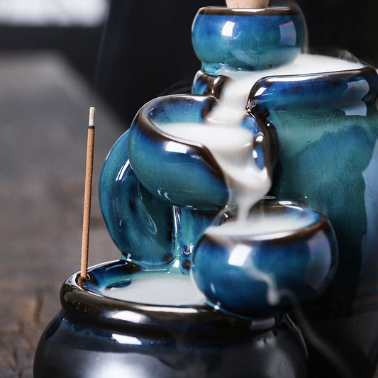 Blue Jars Cascading Waterfall Incense Burner Holder