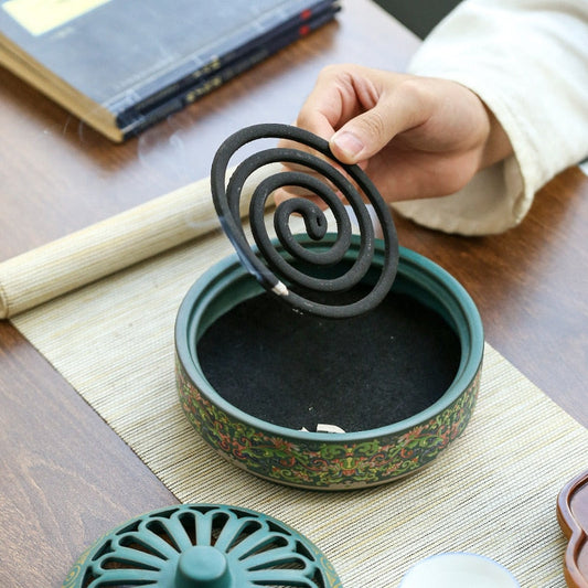 Enamel Ceramic Incense Coil Burner Ornament