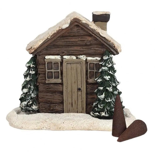 Winter Cabin Decoration - Rustic Log Cabin Incense Burner in Christmas Style for Home Fragrance and New Year Gifts