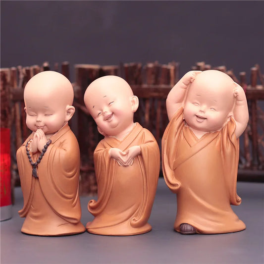 Cute Small Monk Figurines - Buddha Resin Desk Miniatures for Home and Car Decoration