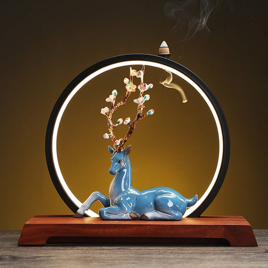 Blossom Deer Round Backflow Incense Burner LED Lamp