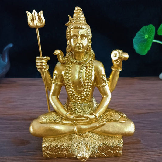 Handcrafted Shiva God Figurine Sculpture Holding Trishula and Damaru