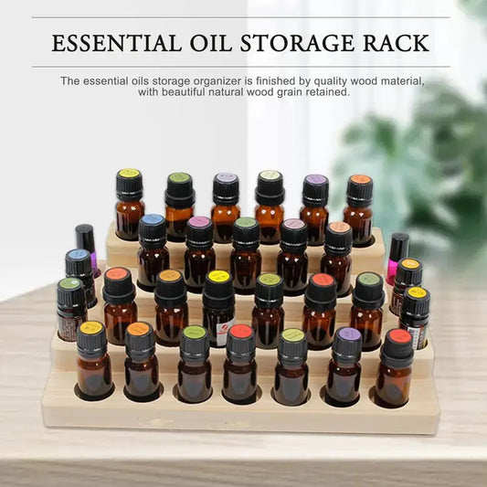 Natural Wood Essential Oil Display Stand Holder Storage Organizer For 30 Slots 5-15ml Bottles