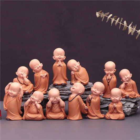 Cute Small Monk Figurines - Buddha Resin Desk Miniatures for Home and Car Decoration