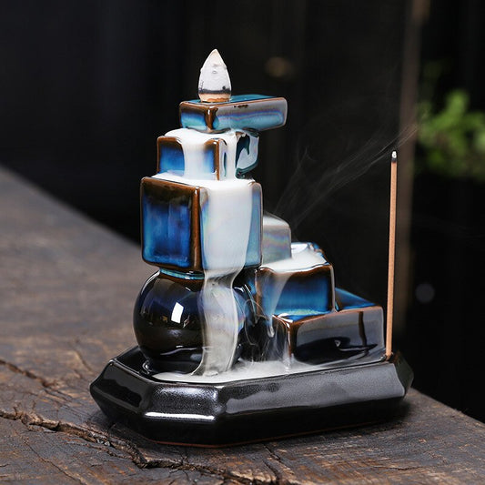 Blue Cubes Waterfall-Cascading Incense Burner