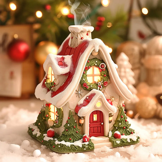 Christmas Cabin Incense Burner - Portable Resin Chimney Cabin for Home, Living Room, and Camping