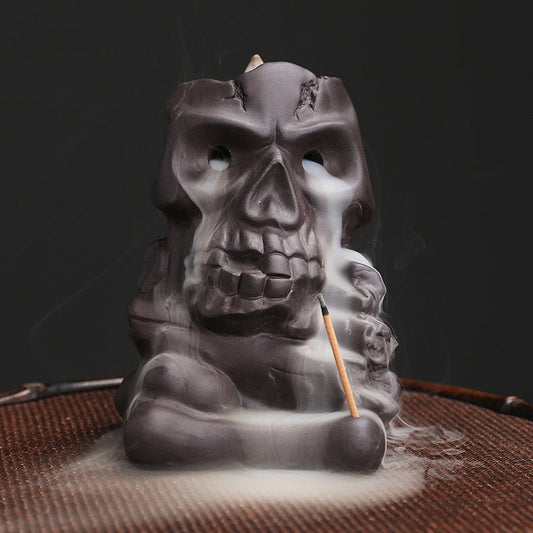 Halloween Skull Backflow Incense Cone Burner Stick Holder