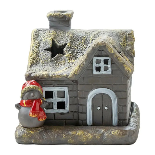 Christmas House Incense Burner - Ceramic Aroma Cone Burner with Chimney Design and Ash Catcher for Table Décor