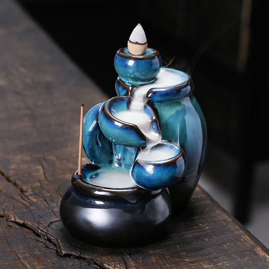 Blue Jars Cascading Waterfall Incense Burner Holder