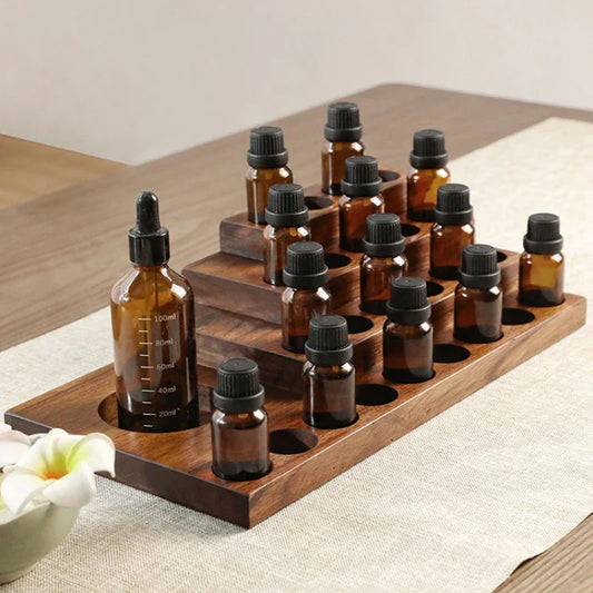 Vintage 25 Slot Wooden Essential Oil Bottles Storage Holder Display Rack