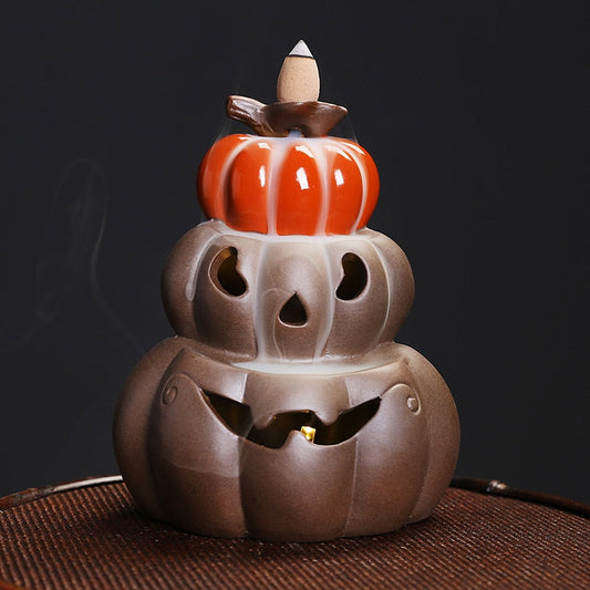 LED Lamp Pumpkin Halloween Waterfall Backflow Incense Burner