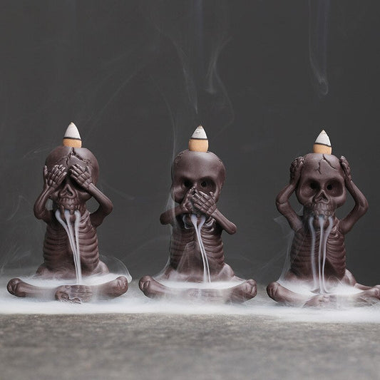 Halloween Skeleton Ceramic Backflow Incense Burner Holder