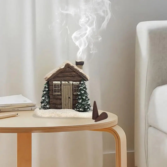 Winter Cabin Decoration - Rustic Log Cabin Incense Burner in Christmas Style for Home Fragrance and New Year Gifts