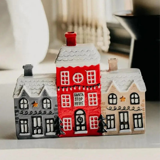 Christmas House Incense Burner - Resin Village Log Cabin Chimney Holder for Festive Home Decoration