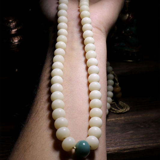 White Bodhi Seed 108 Mala Beads Vegan Bracelet / Necklace