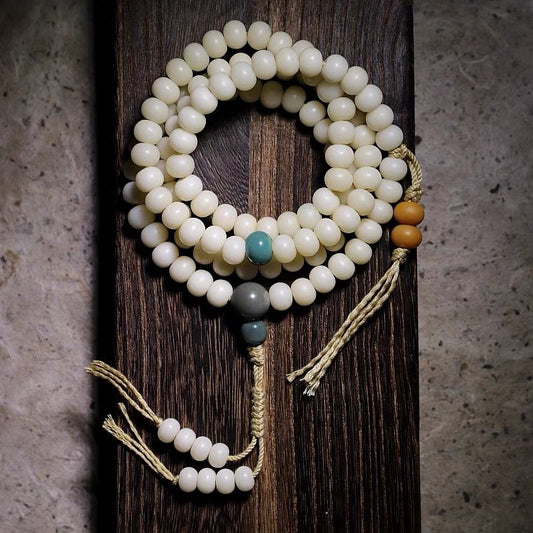 White Bodhi Seed 108 Mala Beads Vegan Bracelet / Necklace