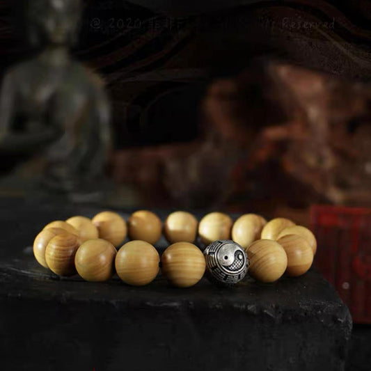 Bagua Feng Shui Peach Wood Bead Bracelet