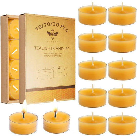 10/20/30Pcs Tealight Smokeless Natural Beeswax Candles Set