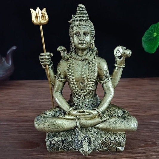 Handcrafted Shiva God Figurine Sculpture Holding Trishula and Damaru