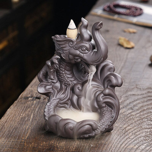 3D Relief Dragonphant Backflow Incense Burner