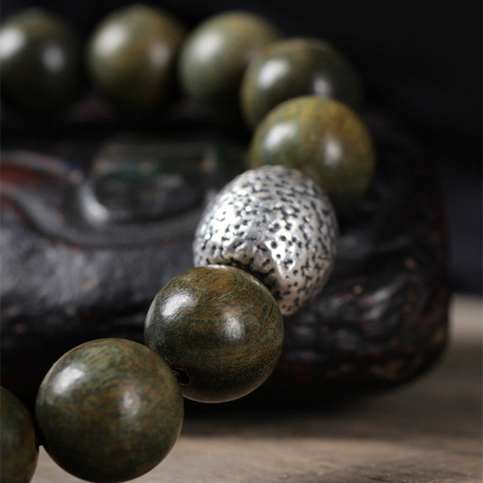 Spiritual Green Wooden Bead Bracelet