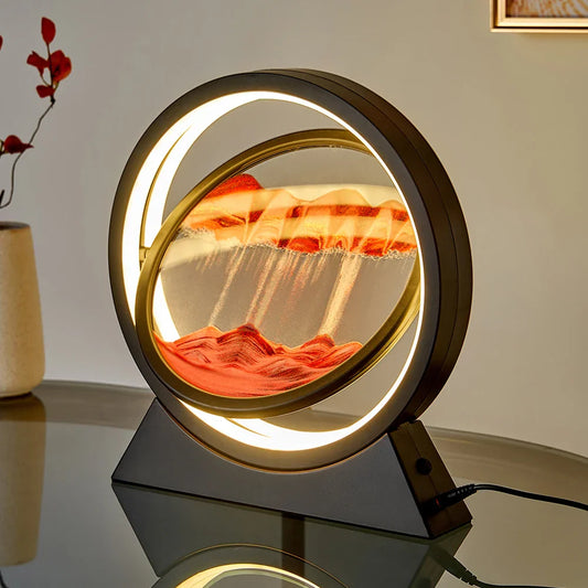 3D LED Light Round Quicksand Sand Art Table Lamp