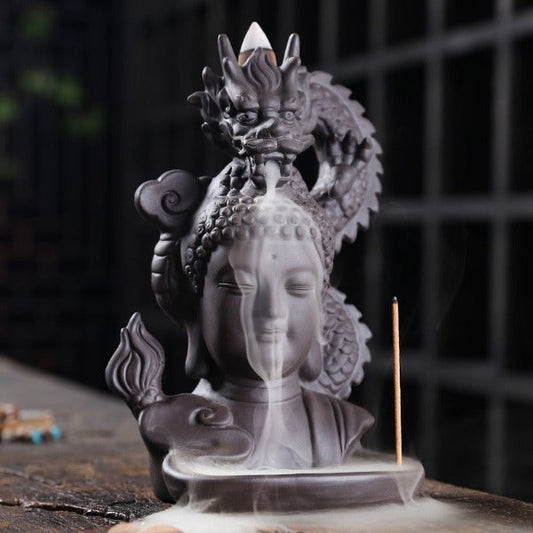 Head Of Buddha Incense Burner With Dragon