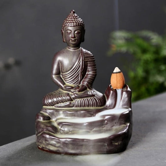 Golden Ceramic Backflow Incense Burner Buddha