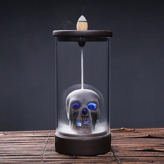 Immortal Skull Backflow Glass Incense Burner With LED