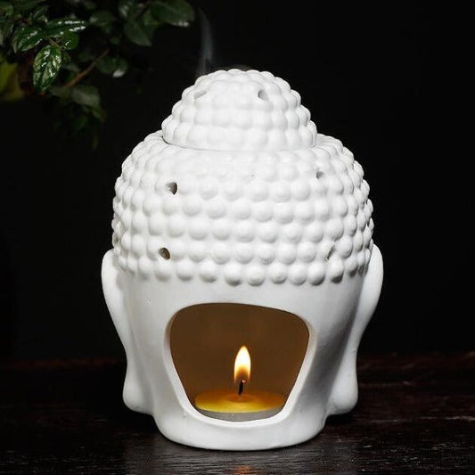 White Buddha Head Ceramic Oil Burner