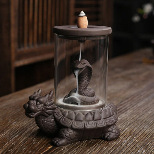 Turtle Windproof Backflow Incense Burner With Snake Inside