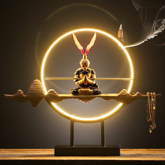 Monkey King Mountain Backflow Incense Burner With Led Lamp