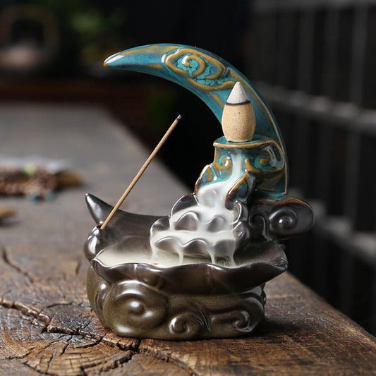 Moon Backflow Incense Burner With Waterfall