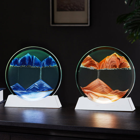 3 Color USB Moving Sand Art LED Round Table Lamp