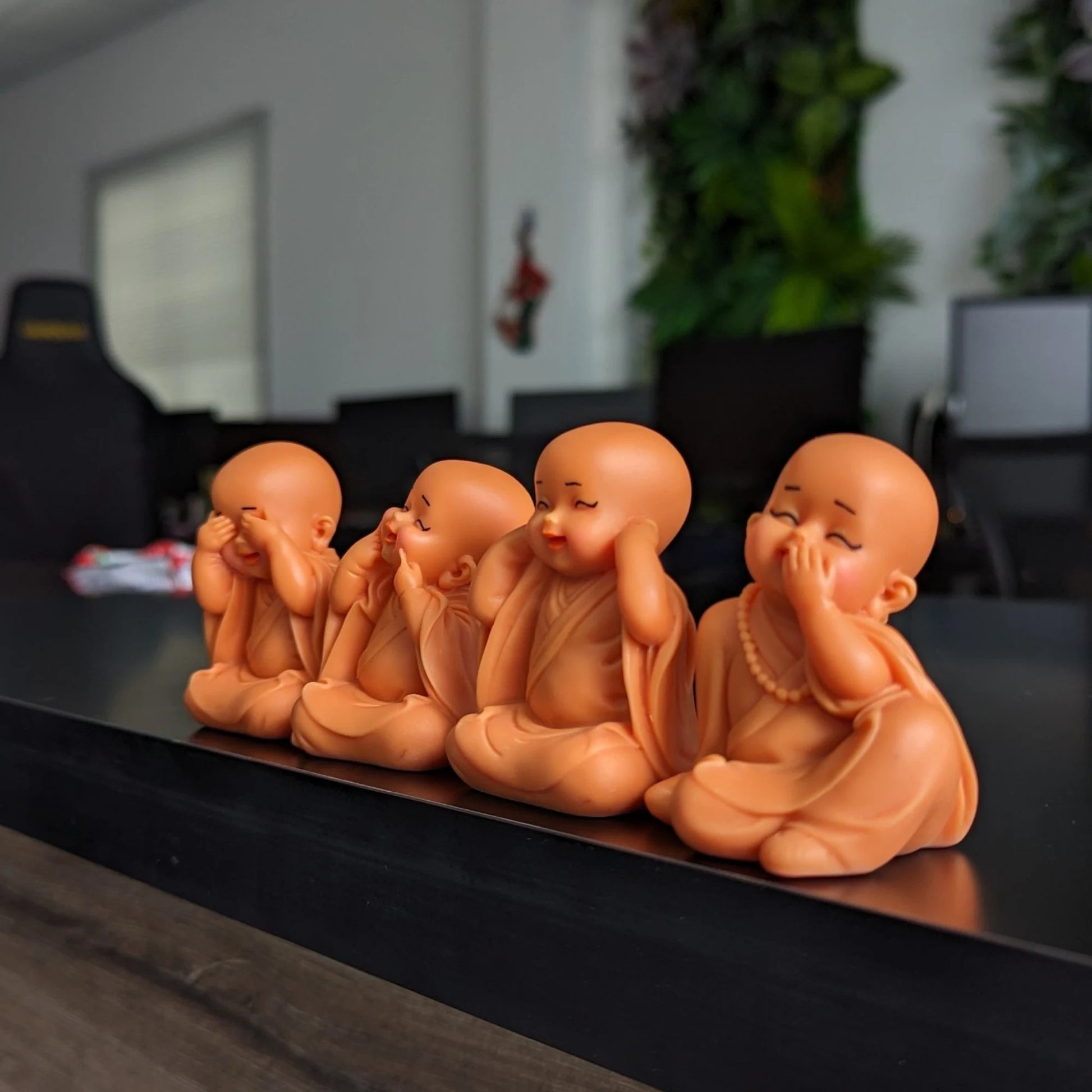 Set of 4 Pink Little Monks Statues for Good Luck