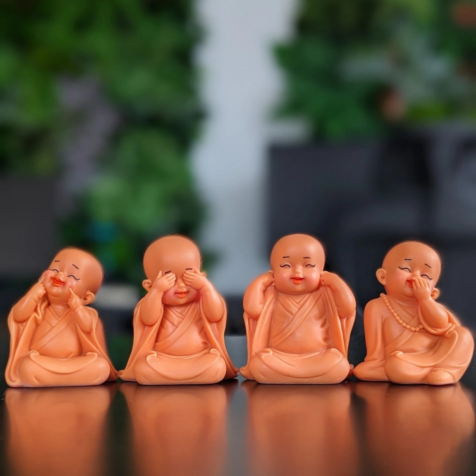 Set of 4 Pink Little Monks Statues for Good Luck