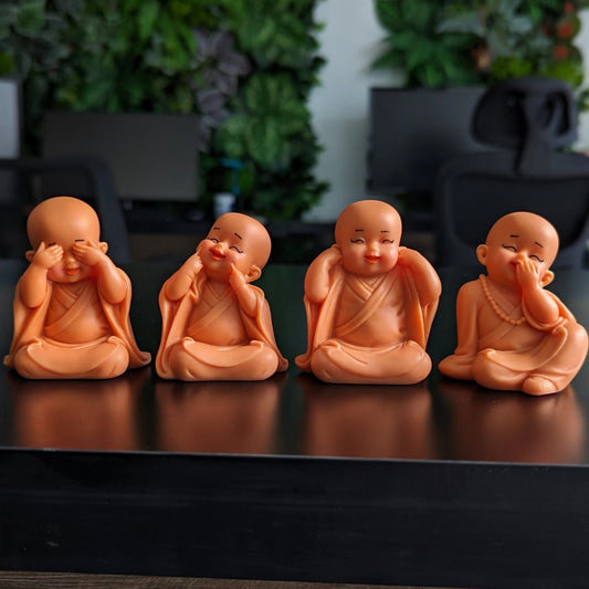 Set of 4 Pink Little Monks Statues for Good Luck