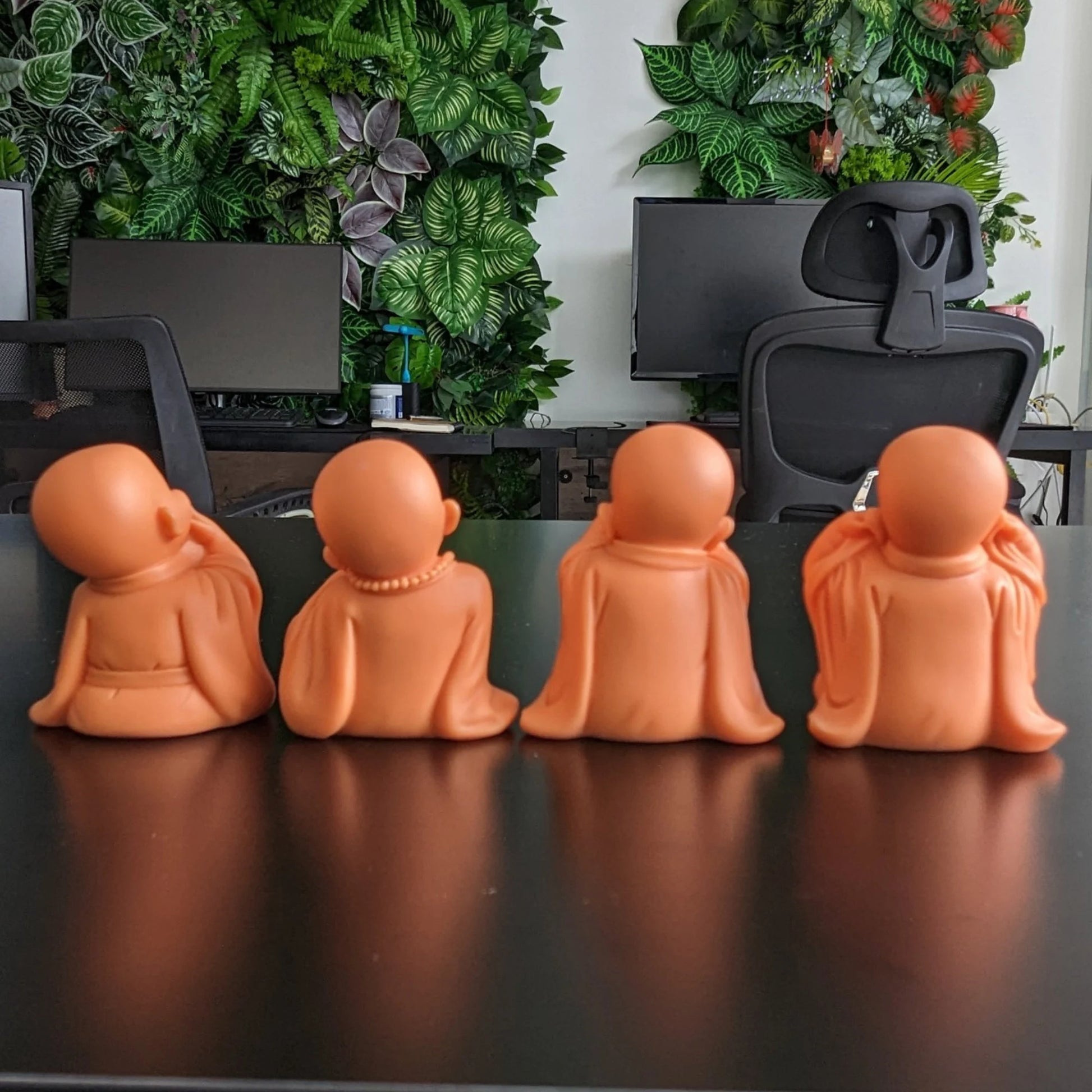 Set of 4 Pink Little Monks Statues for Good Luck