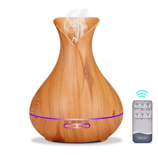 Wood Grain Tulip Essential Oil Aroma LED Diffuser With Controller 550ml