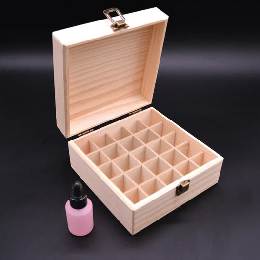 25 Slots Wooden Essential Oil Bottles Container Storage Box